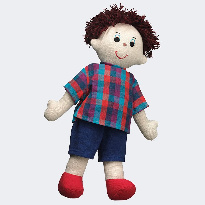 Dad rag doll with dark hair and light skin