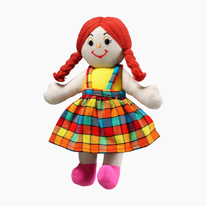 Girl rag doll with red hair and light skin