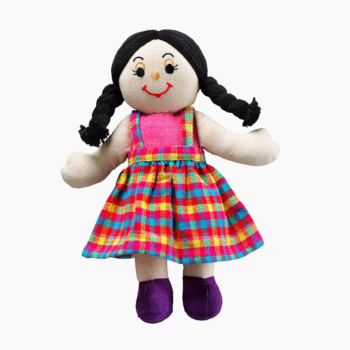 Girl rag doll with dark hair and light skin